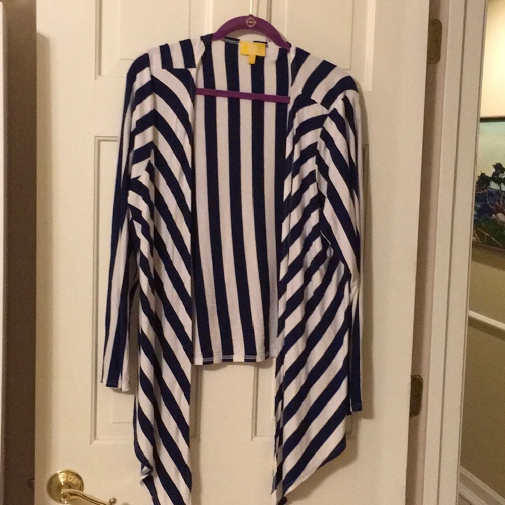Liz Lange striped LS,cardigan Navy/white,1X